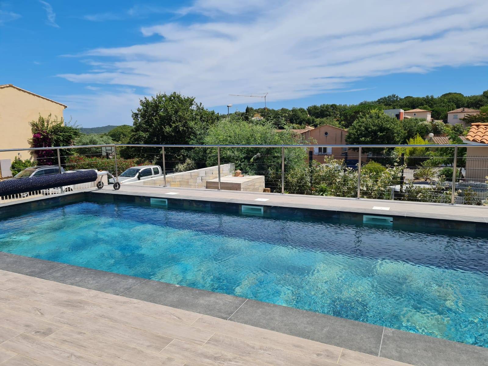 Garde-corps inox poli câble pour extérieur avec piscine La Crau